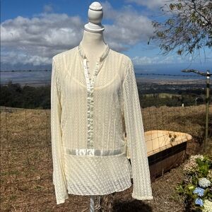 Inc Y2K lace Ribbon Long sleeve Ivory Blouse top 
Boho Romantic peplum large